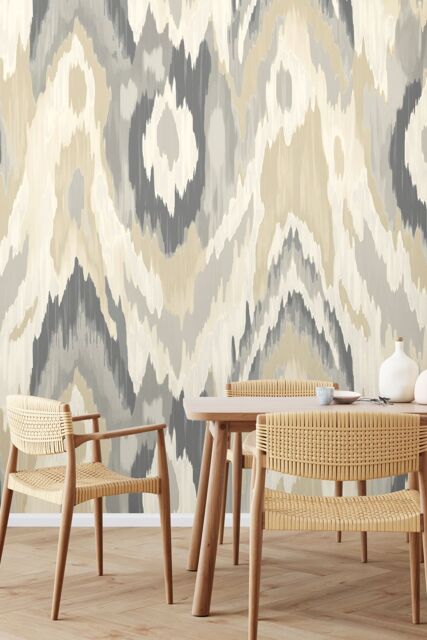 Origin Murals Watercolour Ikat Wall Mural in Grey - Size: W350 cm x H280 cm - image 1