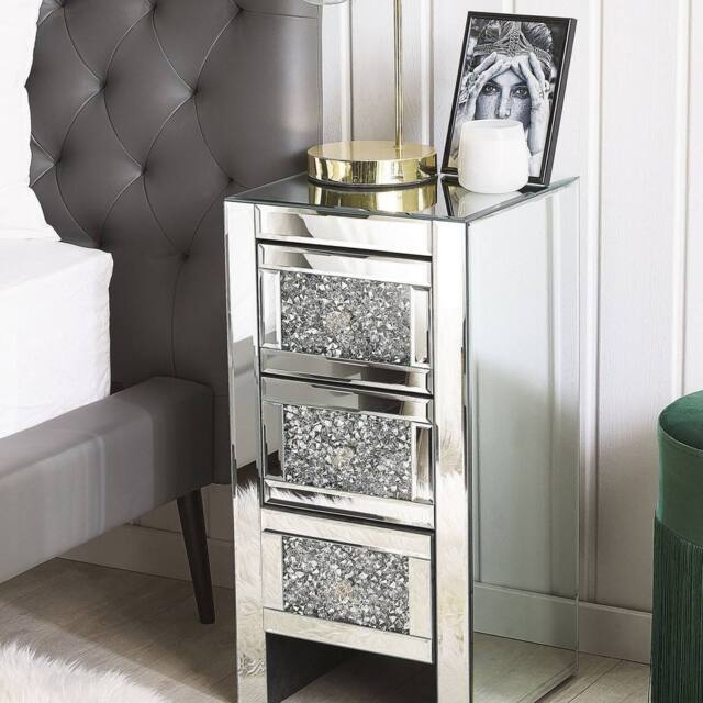 Wyld and Coco Silver Mirrored 3-Drawer Bedside Table 60 x 30 x 30 cm - image 1