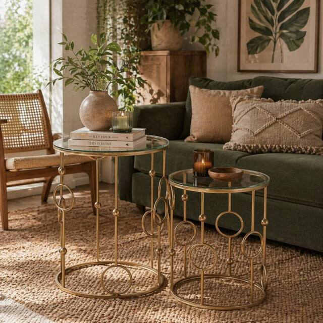 Wyld Haus Basu Gold Metal & Tempered Glass Nesting Tables Set of 2 - image 1
