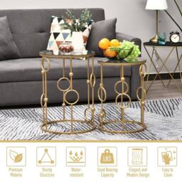 Wyld Haus Basu Gold Metal & Tempered Glass Nesting Tables Set of 2 - thumbnail 4