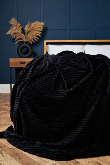 BHS Luxury Ribbon Velvet Throw in Black - Size: 127 cm x 152 cm - image 1