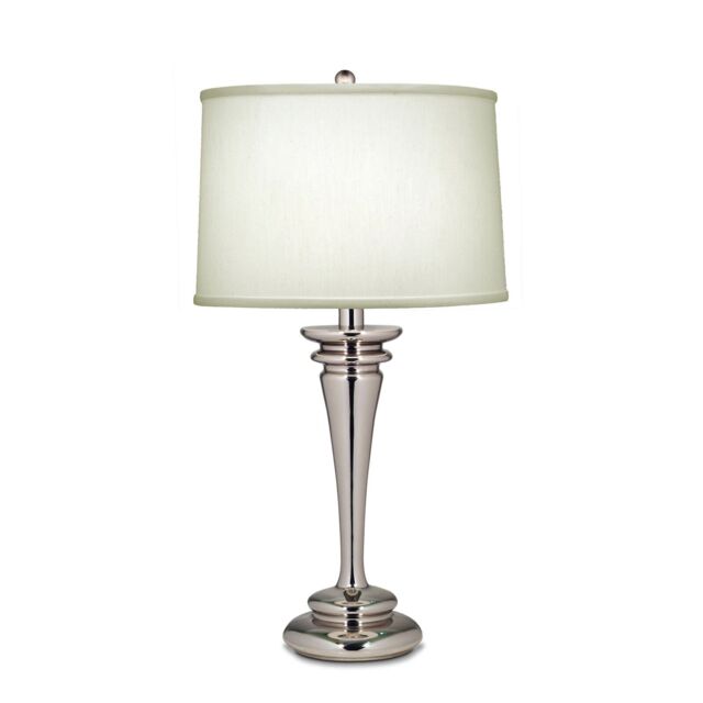 Loops Table Lamp Zinc Pearl Supreme Satin Shade Highly Polished Nickel LED E27 60W in Metallics