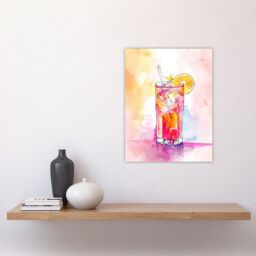 "Artery8 Rum Punch Cocktail Pink Orange Watercolour Wall Art Print - Size: W24"" x H32""" - thumbnail 4