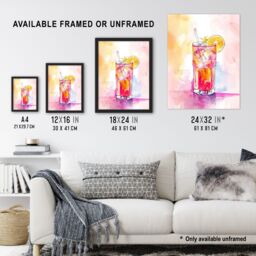 "Artery8 Rum Punch Cocktail Pink Orange Watercolour Wall Art Print - Size: W24"" x H32""" - thumbnail 3