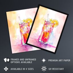 "Artery8 Rum Punch Cocktail Pink Orange Watercolour Wall Art Print - Size: W24"" x H32""" - thumbnail 2