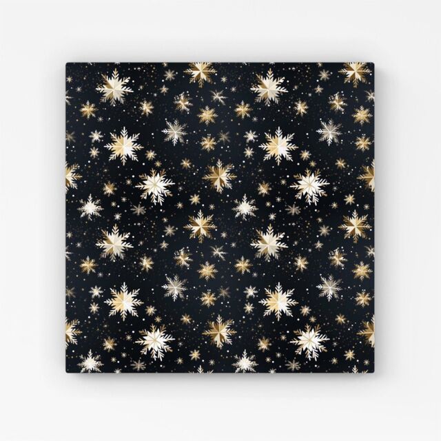 "Warren Reed - Designer Silver Gold Snowflake Pattern Canvas in Blue - Size: W16"" x H16""" - image 1