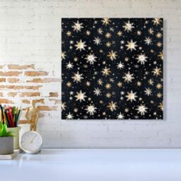 "Warren Reed - Designer Silver Gold Snowflake Pattern Canvas in Blue - Size: W16"" x H16""" - thumbnail 2