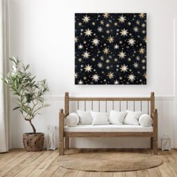 "Warren Reed - Designer Silver Gold Snowflake Pattern Canvas in Blue - Size: W16"" x H16""" - thumbnail 3