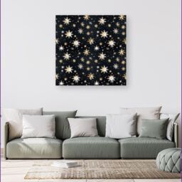 "Warren Reed - Designer Silver Gold Snowflake Pattern Canvas in Blue - Size: W16"" x H16""" - thumbnail 4