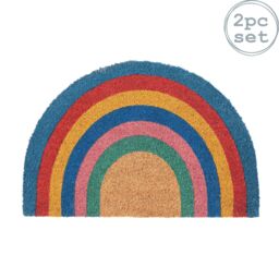 Nicola Spring Half Moon Coir Door Mats - 60 x 40cm - Rainbow Pastel Set of 2 - Size: 40 cm x 60 cm - thumbnail 2