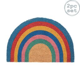 Nicola Spring Half Moon Coir Door Mats - 60 x 40cm - Rainbow Pastel Set of 2 - Size: 40 cm x 60 cm - thumbnail 1