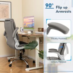 Costway PU Leather Office Chair Height Adjustable Executive Chair in Grey - thumbnail 6