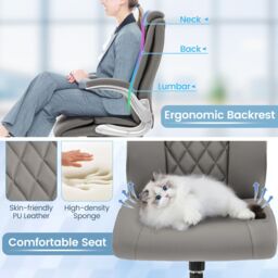 Costway PU Leather Office Chair Height Adjustable Executive Chair in Grey - thumbnail 5