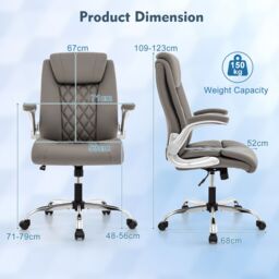 Costway PU Leather Office Chair Height Adjustable Executive Chair in Grey - thumbnail 2