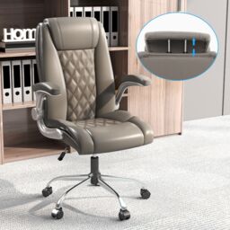Costway PU Leather Office Chair Height Adjustable Executive Chair in Grey - thumbnail 4