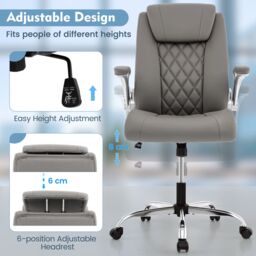 Costway PU Leather Office Chair Height Adjustable Executive Chair in Grey - thumbnail 9