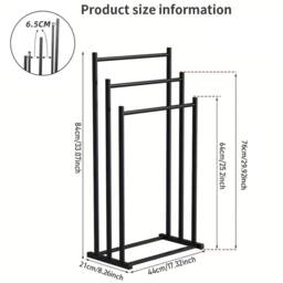 VOGREX Black 3 Tier Free Standing Towel Drying Rail Stand Rack Storage - thumbnail 2