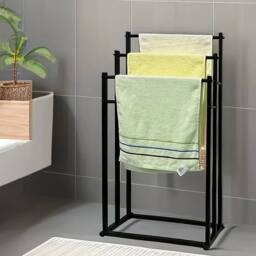 VOGREX Black 3 Tier Free Standing Towel Drying Rail Stand Rack Storage