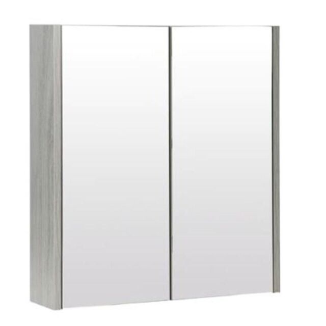 Clifton Silver Oak Mirror Bathroom Cabinet 60cm Wide in Light Grey - image 1