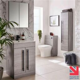 Clifton Silver Oak Mirror Bathroom Cabinet 60cm Wide in Light Grey - thumbnail 2
