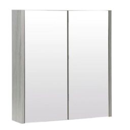 Clifton Silver Oak Mirror Bathroom Cabinet 60cm Wide in Light Grey - thumbnail 1