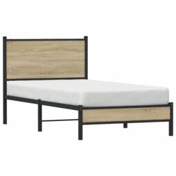 Berkfield Home Metal Bed Frame without Mattress Sonoma Oak 90x190 cm Single in Brown - thumbnail 4