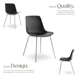 tectake Dining Chair Mave Set Of 4 - Black/Chrome in Black - Size: 4 Pack - thumbnail 3