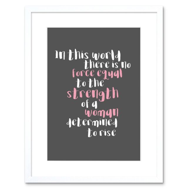 "Artery8 Wall Art Print Woman Strength Determined Pink Framed in White - Size: W7"" x H9""" - image 1