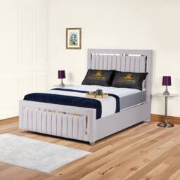 UK Bed Furniture Chrome Edge Gas Lift Storage Upholstered Bed With 48-inch Headboard in Silver - Size: Small Double - thumbnail 1