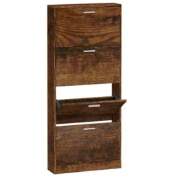 Berkfield Home Shoe Cabinet Smoked Oak 59x17x150 cm Engineered Wood in Brown - Size: 59 x 17 x 150 cm - thumbnail 2