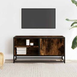 Berkfield Home TV Cabinet Smoked Oak 80x34.5x40 cm Engineered Wood & Metal in Brown - thumbnail 1