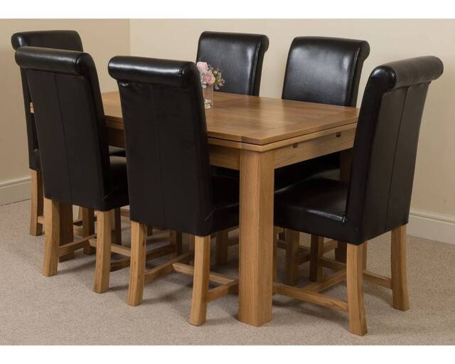 Thats Furniture Richmond 140-220cm Oak Extending Dining Table + 6 Washington Leather Chairs in Black - image 1