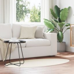 Berkfield Home Rugs Cream Polyester 80 x 150 cm Oval Area Rug Oval - Size: Medium