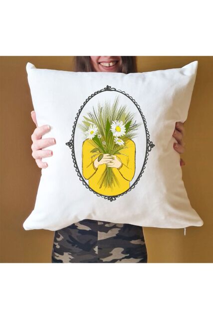 Afewhometruths April Birth Flower Cushion in Off-White - Size: 40 cm x 40 cm