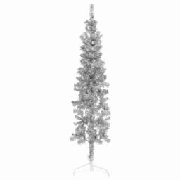 Berkfield Home Slim Artificial Half Christmas Tree with Stand Silver 120 cm - thumbnail 2