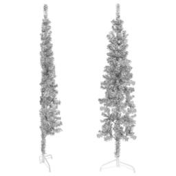 Berkfield Home Slim Artificial Half Christmas Tree with Stand Silver 120 cm