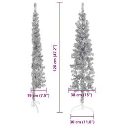 Berkfield Home Slim Artificial Half Christmas Tree with Stand Silver 120 cm - thumbnail 9