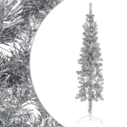 Berkfield Home Slim Artificial Half Christmas Tree with Stand Silver 120 cm - thumbnail 3