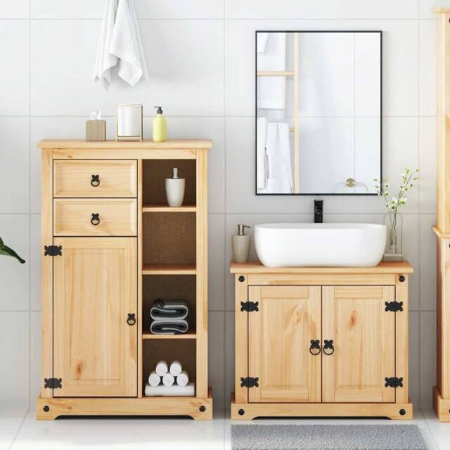 Berkfield Home Comfortable 2 Piece Bathroom Furniture Set Corona Solid Wood Pine in Light Tan - image 1