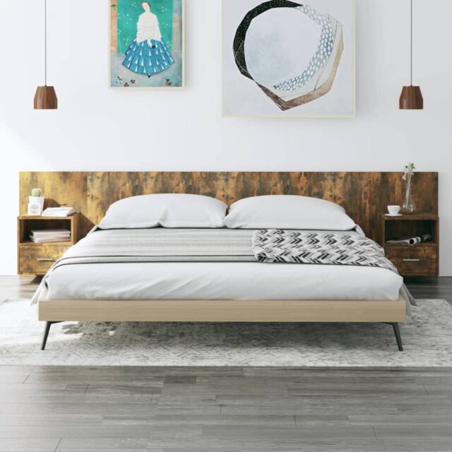 Berkfield Home Bed Headboard with Cabinets Smoked Oak Engineered Wood in Brown - image 1