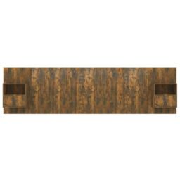 Berkfield Home Bed Headboard with Cabinets Smoked Oak Engineered Wood in Brown - thumbnail 4