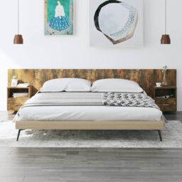 Berkfield Home Bed Headboard with Cabinets Smoked Oak Engineered Wood in Brown - thumbnail 1
