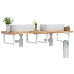 Berkfield Home Basin Shelf Wall Mounted Steel & Solid Wood Acacia in Brown - thumbnail 1