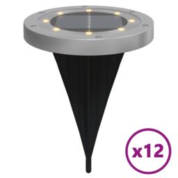 Berkfield Home Solar Ground Lights with Ground Spikes Outdoor 12 pcs Warm White in Black - thumbnail 2