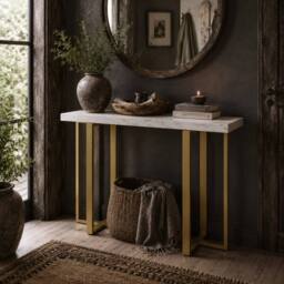 Wyld Haus Larose Narrow Console Table 100 x 30cm White Faux Marble Top - Size: 100 x 30 cm - thumbnail 1