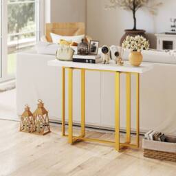Wyld Haus Larose Narrow Console Table 100 x 30cm White Faux Marble Top - Size: 100 x 30 cm - thumbnail 9