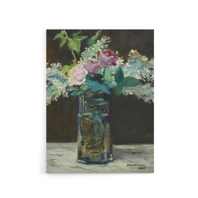 "Artery8 Vase of White Lilacs & Roses Manet Vintage Canvas Wall Art - Size: W18"" x H24""" - image 1