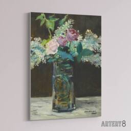 "Artery8 Vase of White Lilacs & Roses Manet Vintage Canvas Wall Art - Size: W18"" x H24""" - thumbnail 2