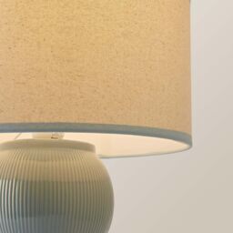ValueLights Gemma Linen with Trim Drum Lamp Shade Stacked Ribbed Glazed Table Lamp in Pale Green - thumbnail 4
