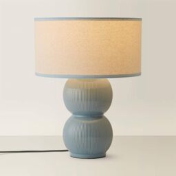 ValueLights Gemma Linen with Trim Drum Lamp Shade Stacked Ribbed Glazed Table Lamp in Pale Green - thumbnail 3
